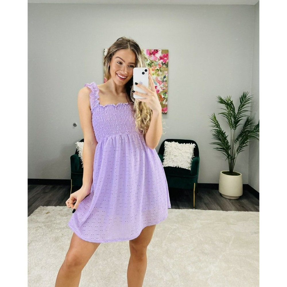 SALE! WHITE BIRCH Lavender Eyelet Smocked Stretchy Dress PLUS SIZED NEW D73202P